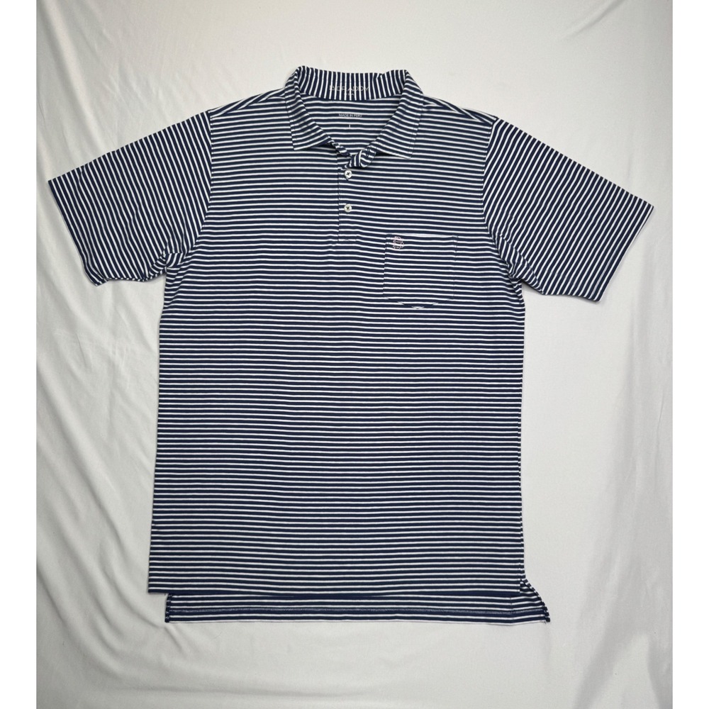B.Draddy Tommy Polo in Navy/White Pima Cotton Golf Polo Shirt Men's Size L
